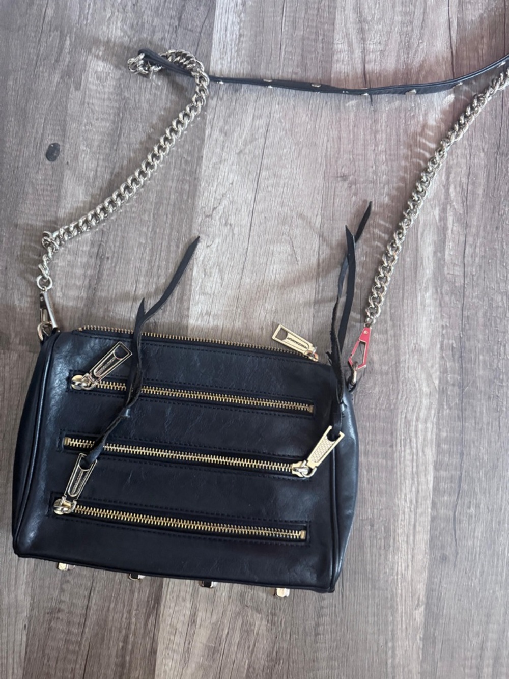 Rebecca Minkoff Black Leather Crossbody with Gold Chain
